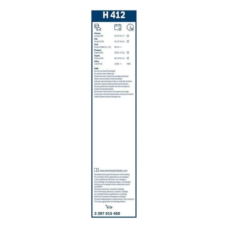 Bosch Wiper Wiper Blade 400mm — H412 fits Citroën Dispatch II 2007-2016 1.6 2.0