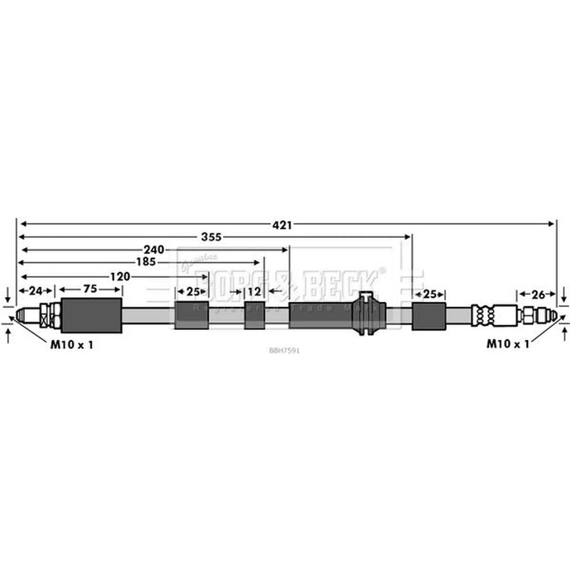 Borg & Beck Brake Hydraulic Hose Line Front Right BBH7591
