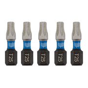 Draper Expert TX-STAR Impact Screwdriver Bits, T25 x 25mm, 1/4" Hex (Pack of 5) Draper - Dynamic Drive