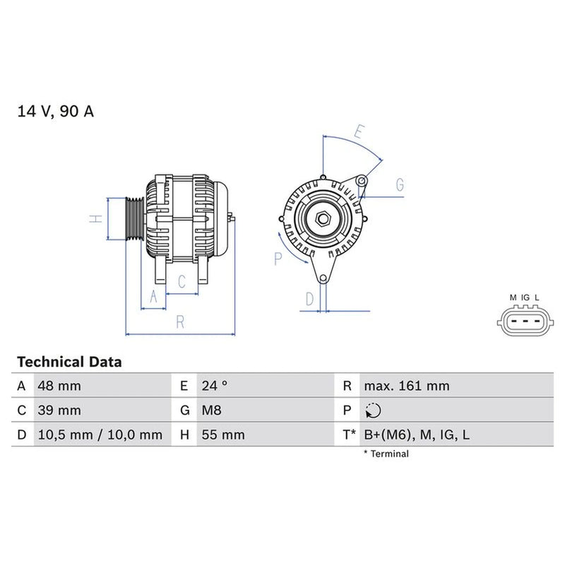 Bosch Car Alternator 12V fits Toyota Yaris/Vitz 1999-2005 1.0