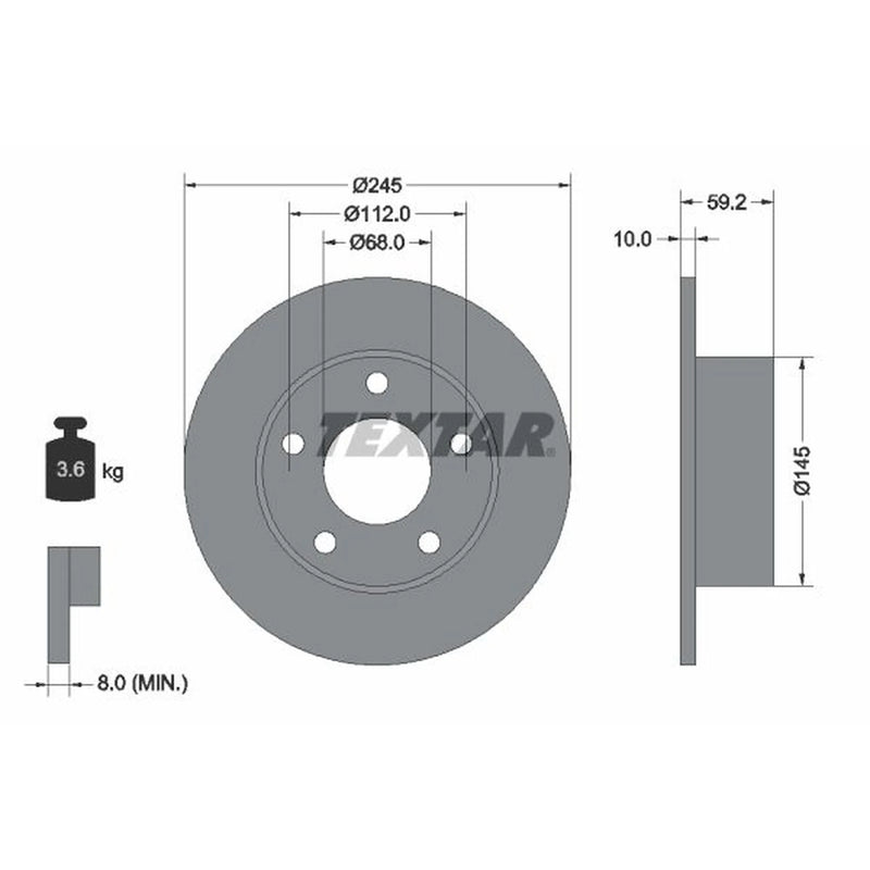 Textar 2 x Solid Brake Discs 92022800