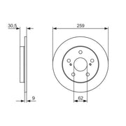 Bosch 2 x Solid Brake Discs fits Toyota Auris 2010-2012 1.8