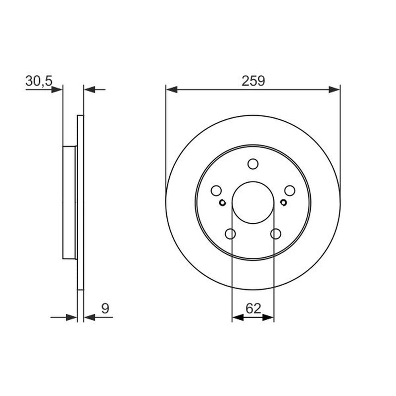 Bosch 2 x Solid Brake Discs fits Toyota Auris 2010-2012 1.8