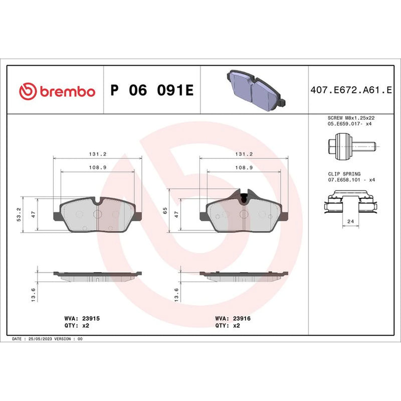 Brembo 4 x Front Brake Pad Set fits BMW I3 2013 on