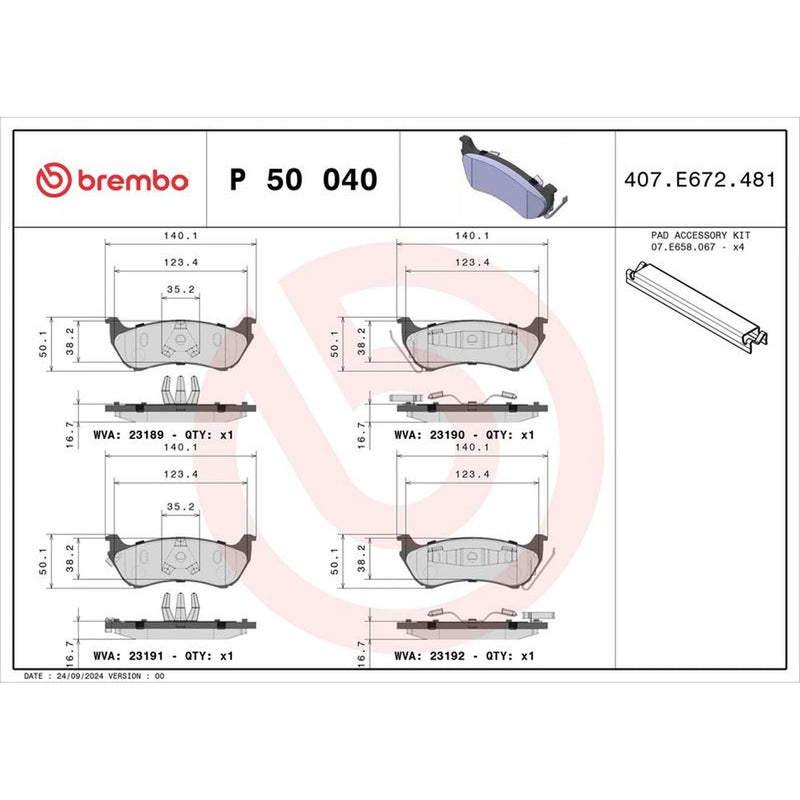 Brembo Rear Brake Pad Set fits Mercedes-Benz M-Class 1998-2005 163.136 163.154