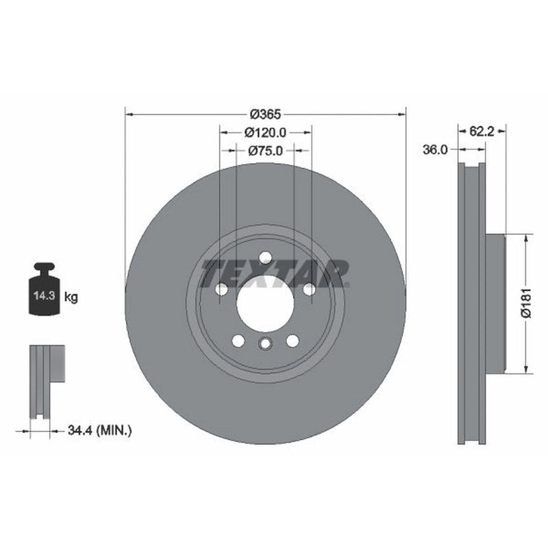 Textar 2 x Vented Front Brake Discs 92161005-x2