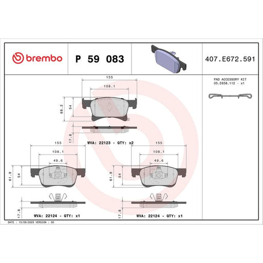 Brembo 4 x Front Brake Pad Set fits Opel Adam 2012-2019 1.0 1.2 1.4