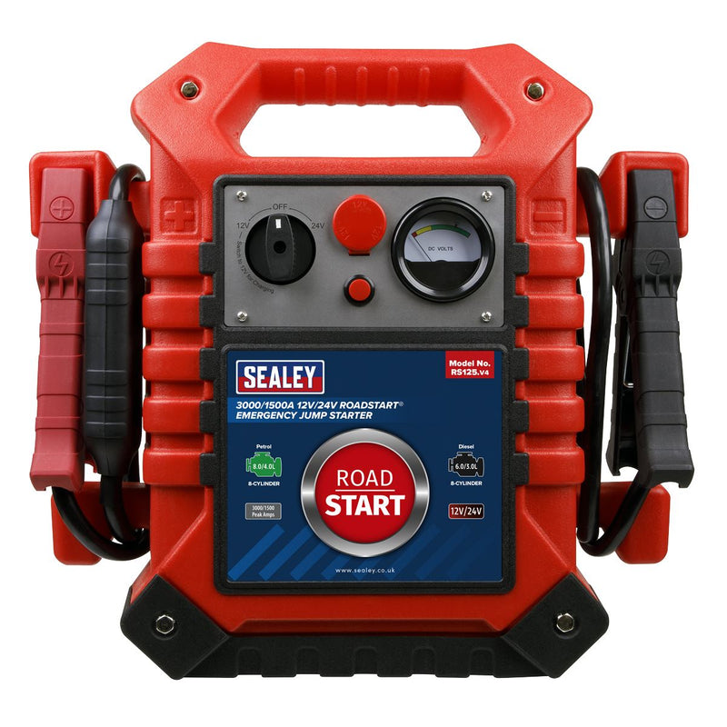 Sealey RoadStart Emergency Jump Starter 12/24V 3000/1500 Peak Amps RS125 Sealey - Dynamic Drive