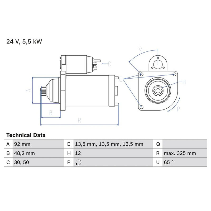 Bosch Starter Motor 24V 5.5kW 12 Teeth 0 986 021 480