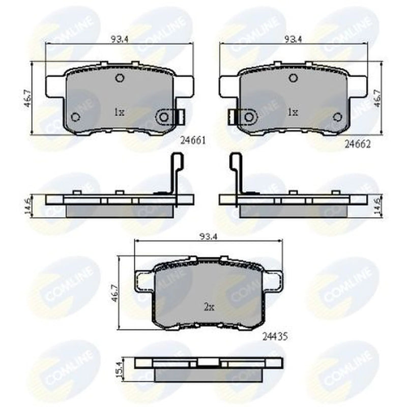 Comline 4 x Rear Brake Pad Set fits Honda Accord IX 2012 on 2.4
