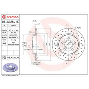 Brembo 2 x Perforated Rear Brake Discs 08.A725.1X-x2