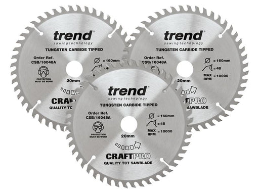 Trend CraftPro Plunge Saw Blade 160 x 20mm x 48T (Pack 3) Trend - Dynamic Drive