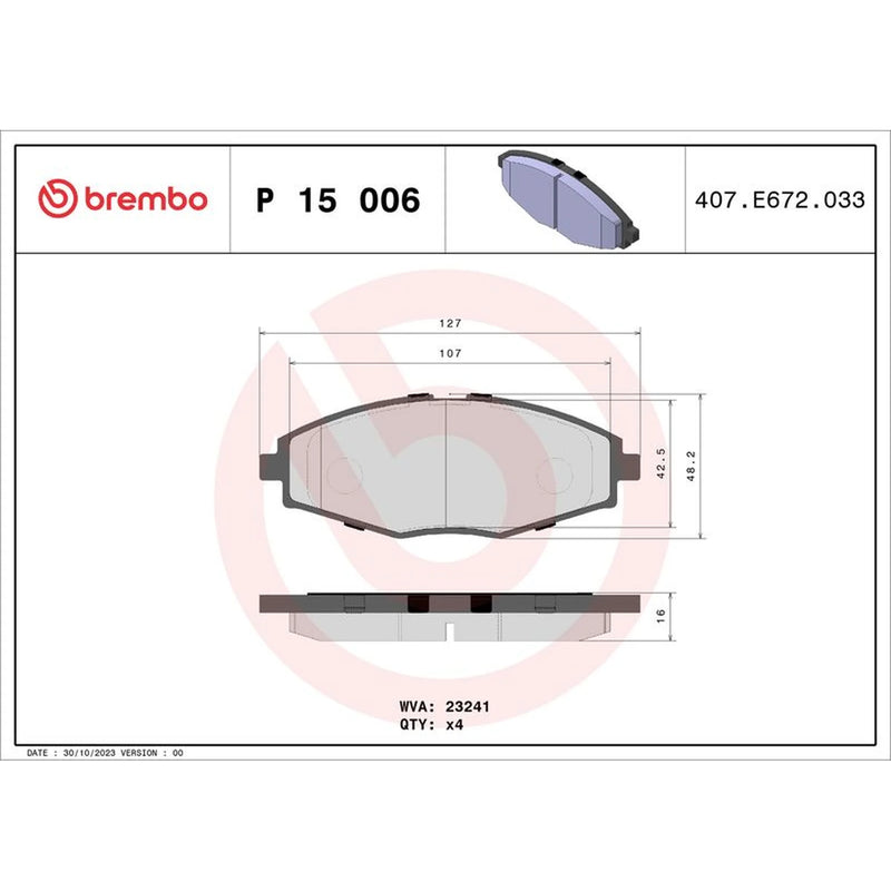 Brembo 4 x Front Brake Pad Set fits Chevrolet Matiz 2005-2013 0.8 1.0
