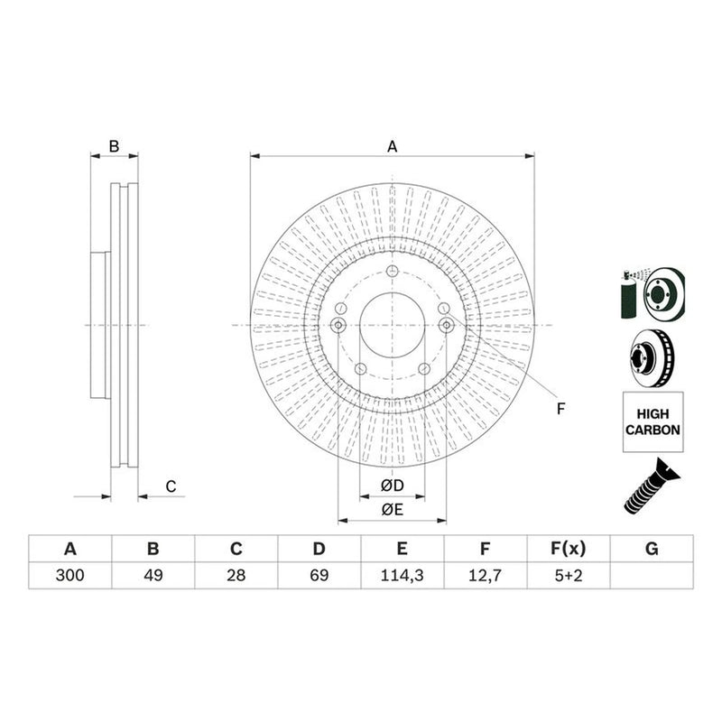 Bosch 2 x Vented Brake Discs
