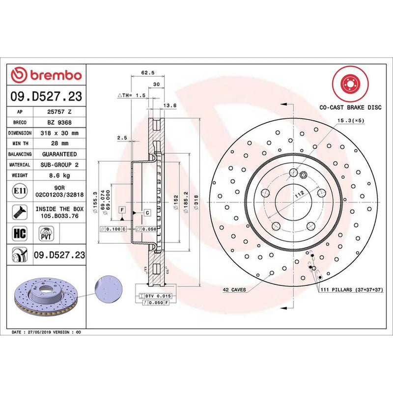 Brembo Front Steel Brake Disc Hub & Rear Steel Brake fits Mercedes-Benz C-Class