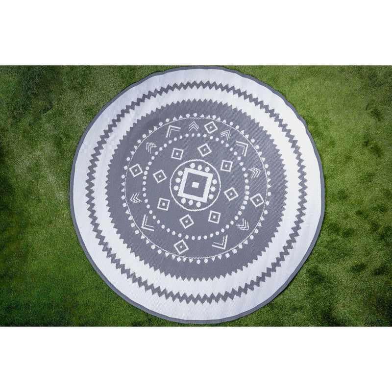 Outdoor Garden Rug Portable Mat for Decking Patio Round Grey/White 150 cm Dia Gardenwize  - Dynamic Drive