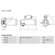 Bosch Starter Motor 12V 1.7kW 12 Teeth 0 986 025 830