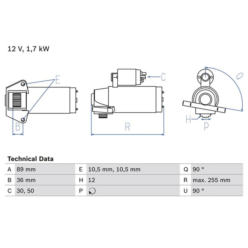Bosch Starter Motor 12V 1.7kW 12 Teeth 0 986 025 830