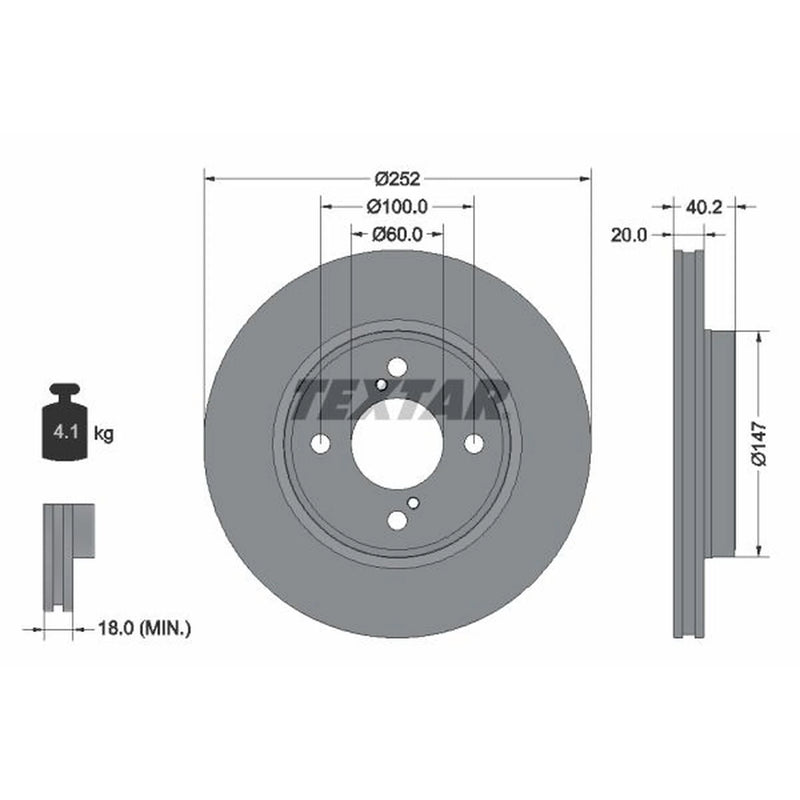 Textar 2 x Vented Front Brake Discs 92303703-x2