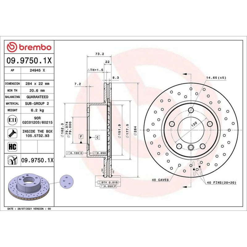 Brembo Xtra Front Brake Perforated/Vented Discs & Pads fits BMW 1 2004-2011