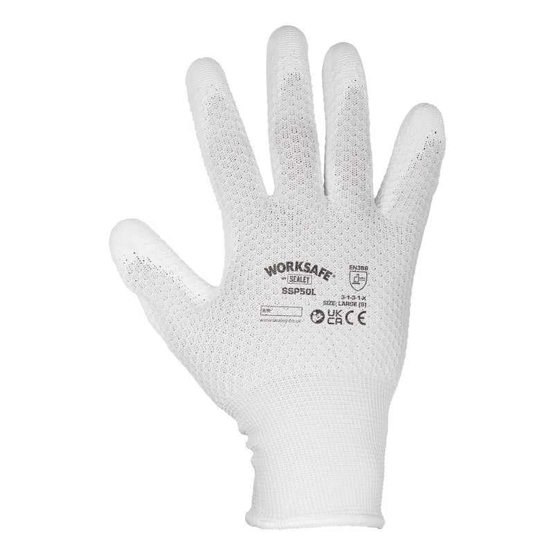 Worksafe Worksafe White Precision Grip Gloves, Large - Pack of 6 Pairs SSP50L/6 Worksafe - Dynamic Drive