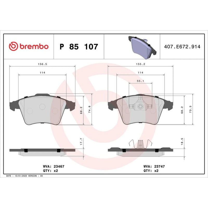 Brembo 4 x Front Brake Pad Set fits VW California T5 Camper 2007-2015 1.9 2.0