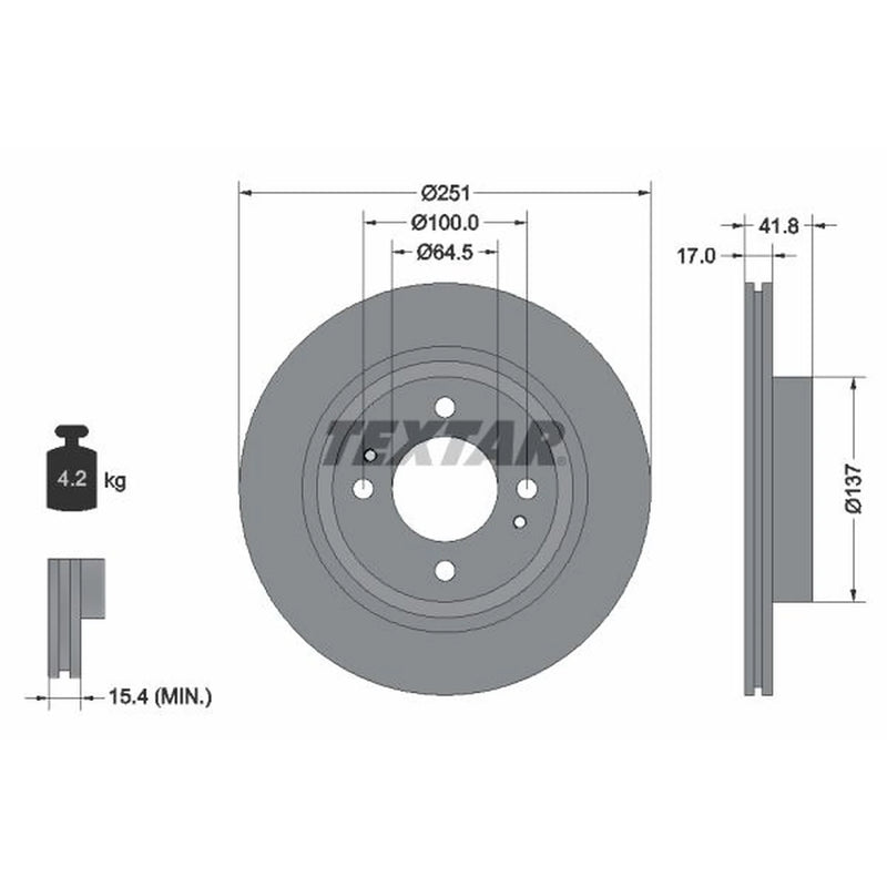 Textar 2 x Vented Front Brake Discs 92278003-x2