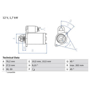Bosch Starter Motor 12V 1.7kW 9 Teeth