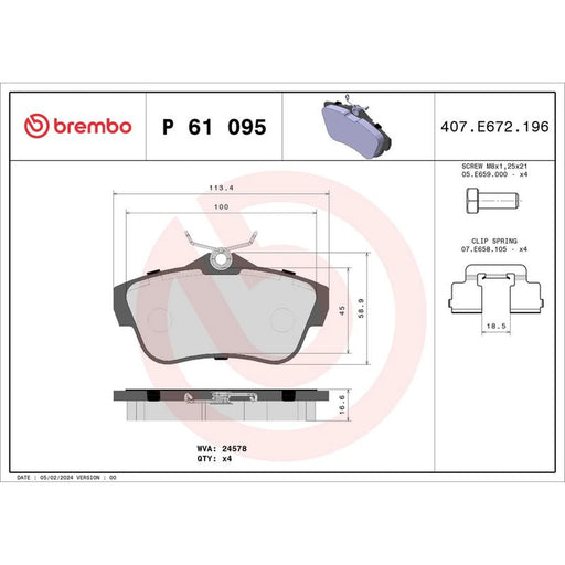 Brembo 4 x Rear Brake Pad Set fits Citroën Dispatch II 2007-2016 1.6 2.0
