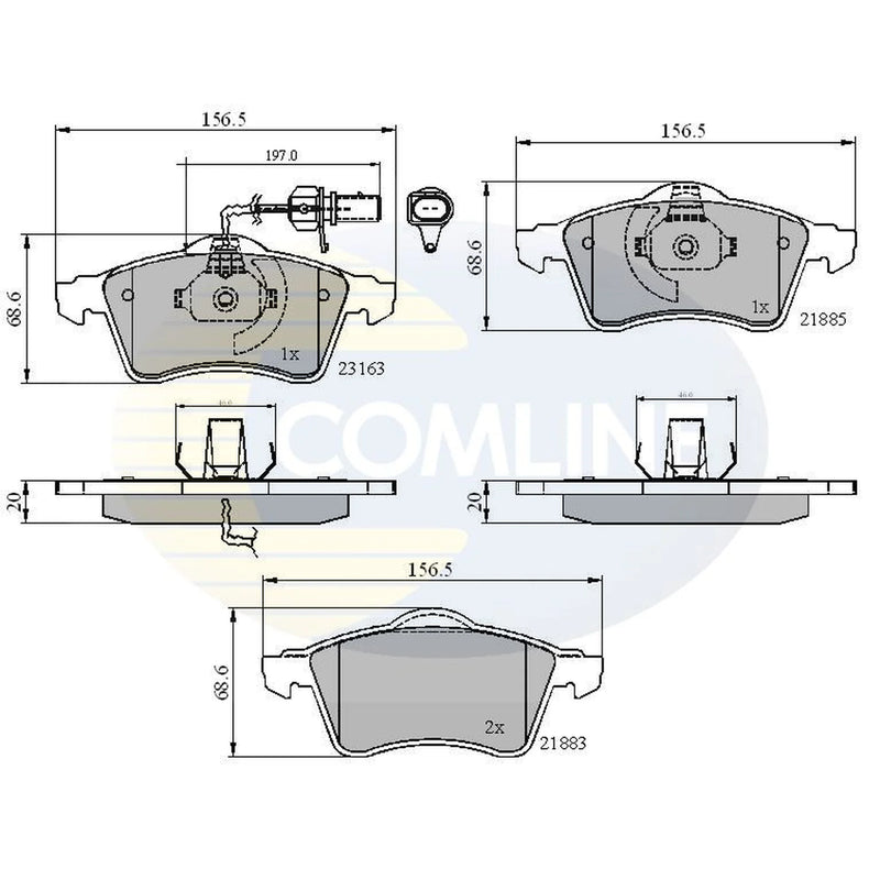 Comline Front Brake Pad Set fits VW Transporter 1990-2003 1.9 2.0 2.4 2.5 2.8