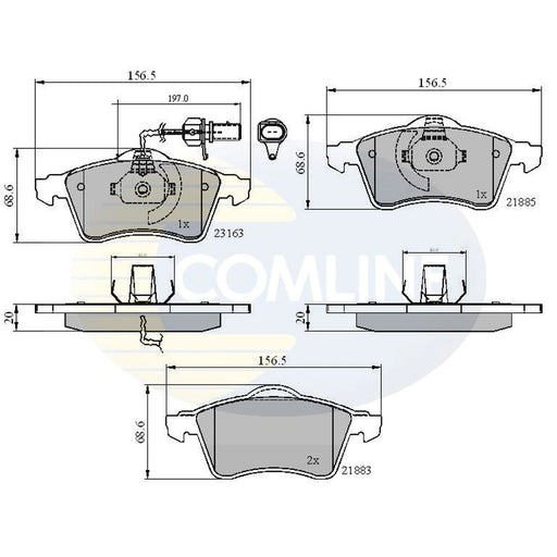Comline Front Brake Pad Set fits VW Transporter 1990-2003 1.9 2.0 2.4 2.5 2.8