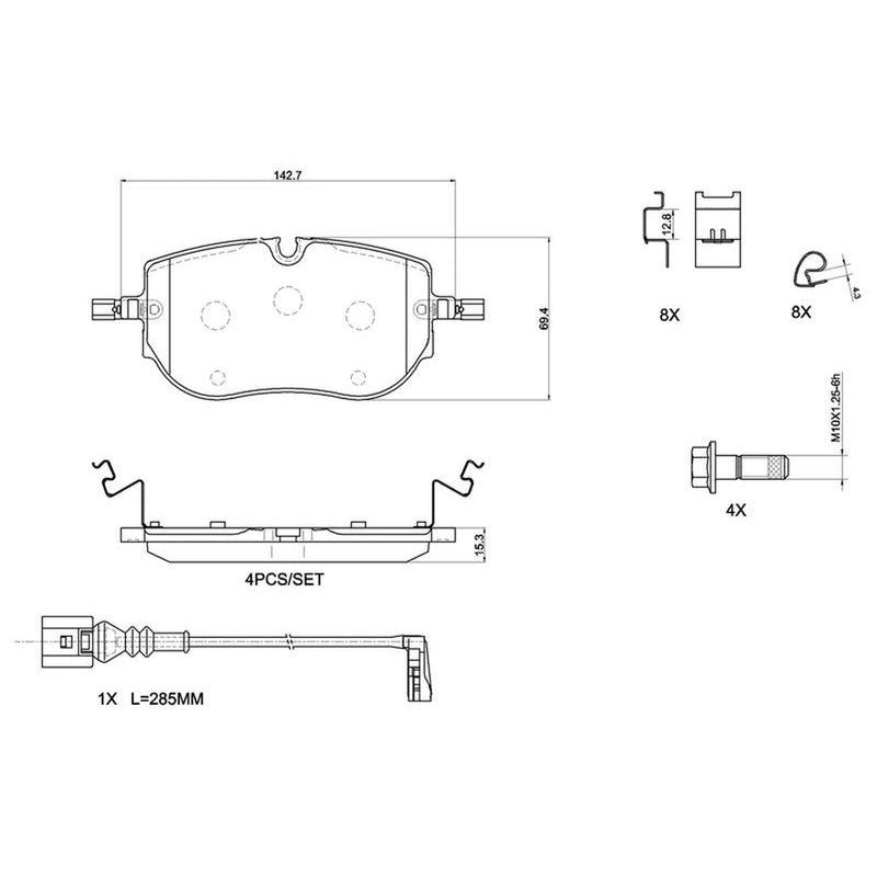Brembo 4 x Front Brake Pad Set fits Audi Q4 E-Tron 2021 on
