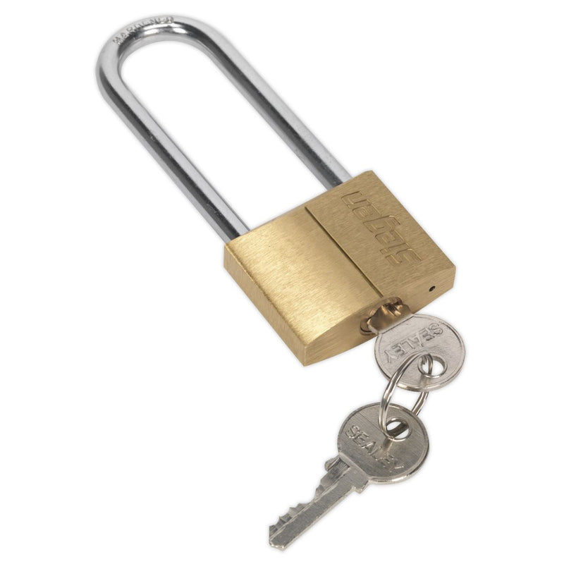 Sealey Brass Body Padlock with Brass Cylinder Long Shackle 40mm S0989 Siegen by Sealey - Dynamic Drive