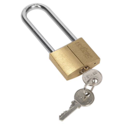 Sealey Brass Body Padlock with Brass Cylinder Long Shackle 40mm S0989 Siegen by Sealey - Dynamic Drive