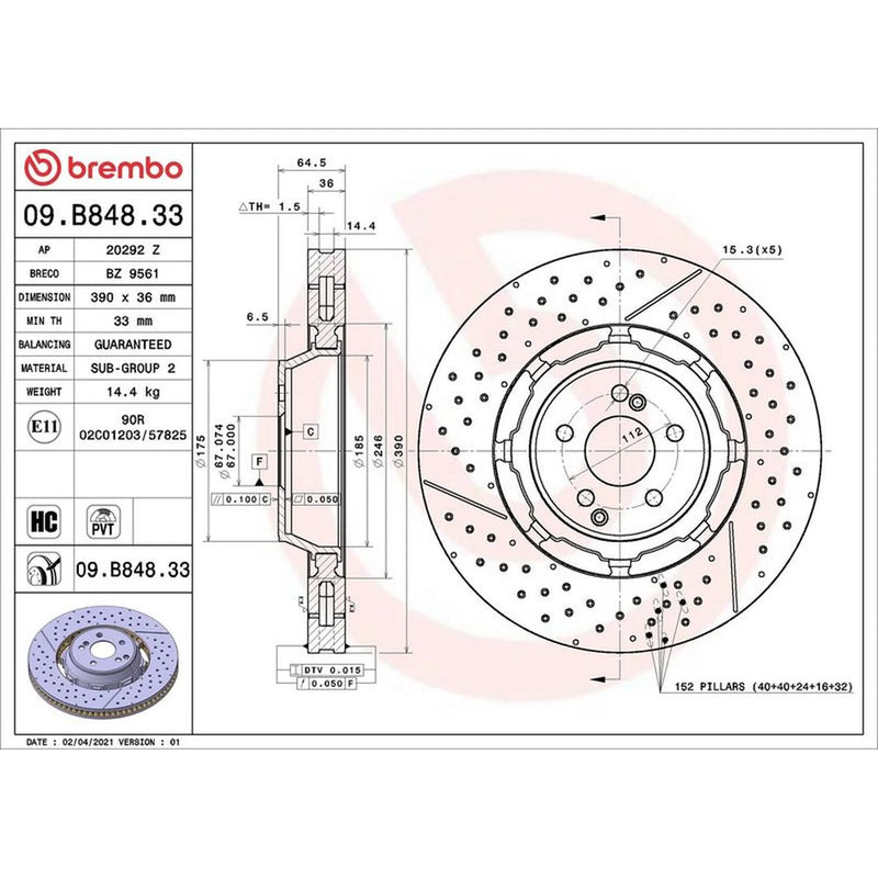 Brembo Front Aluminium Brake Disc Hub & Rear Aluminium Bra fits Mercedes-Benz Sl