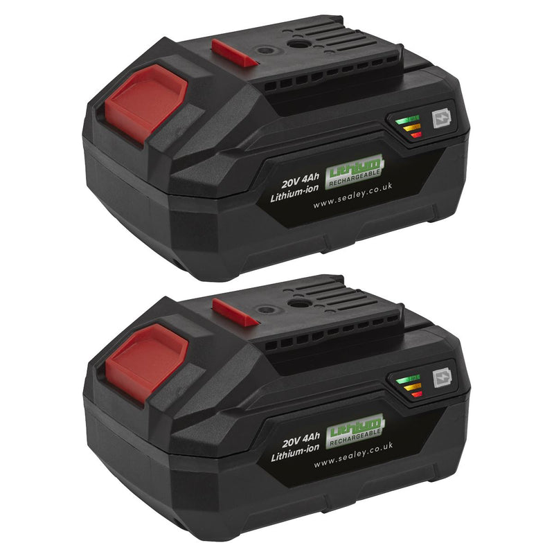Sealey SV20 Series Power Tool Battery 20V 4Ah - Pack of 2 BK04 Sealey - Dynamic Drive