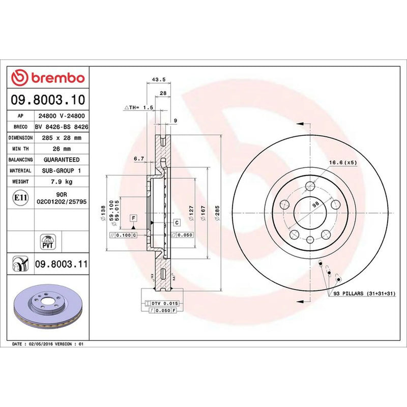 Brembo Rear Brake Internally Vented Discs & Pads fits MG MG 6 2010 on 1.8