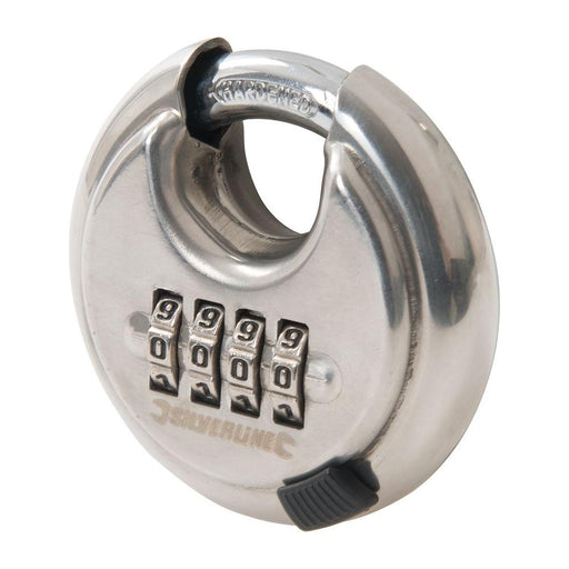 Silverline Stainless Steel Combination Disc Padlock 4-Digit 70mm Silverline - Dynamic Drive