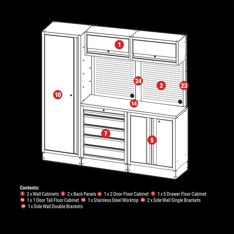 Draper BUNKER Modular Storage Combo with Stainless Steel Worktop (11 Piece) Draper - Dynamic Drive