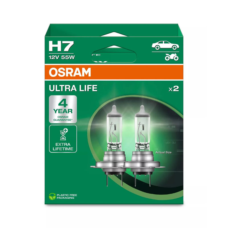 Osram H7 Light Bulbs 55W 12V PX26D Ultra Life