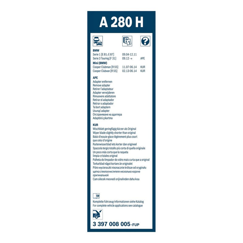 Bosch Aerotwin Wiper Blade 280mm — A280H fits BMW 1 2004-2012