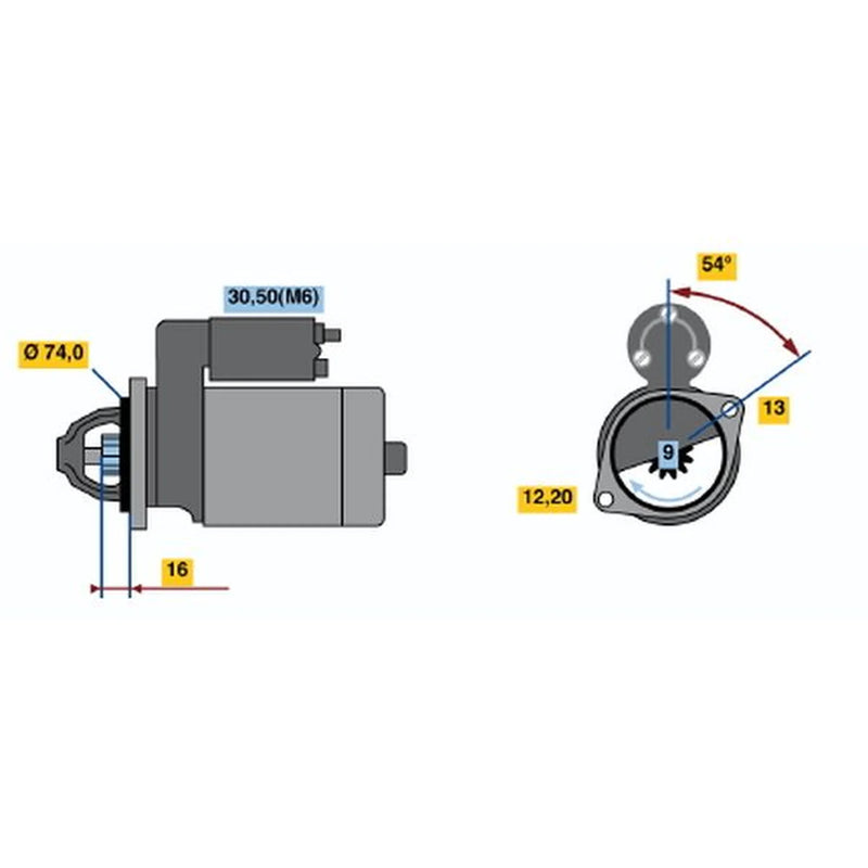 Bosch Starter Motor 12V 0.9kW 9 Teeth fits Mini Mini 2001-2008