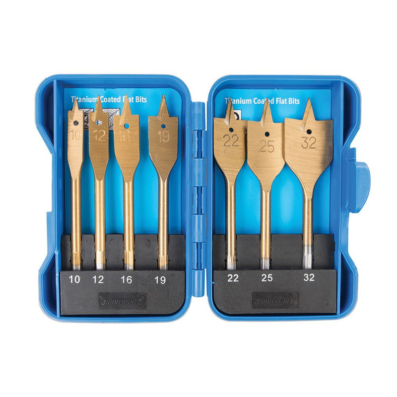 Silverline Titanium-Coated Flat Bit Set 7pce 10 - 32mm Silverline - Dynamic Drive