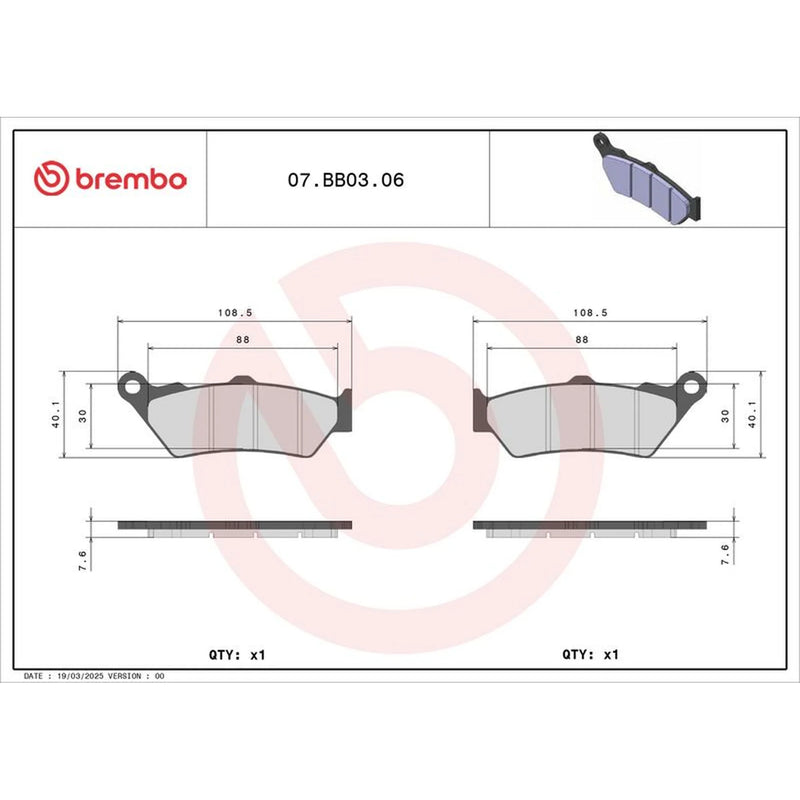 Brembo 2 x Rear Brake Pad Set fits Aprilia Moto 1995-2000 6.5