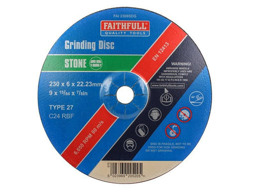 Faithfull Depressed Centre Stone Grinding Disc 230 x 6 x 22.23mm Faithfull - Dynamic Drive