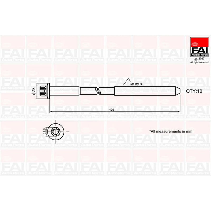 FAI Cylinder Head Bolt Set M11 x 1.5 fits Dacia Dokker 2012-2021 1.5