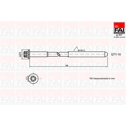 FAI Cylinder Head Bolt Set M11 x 1.5 fits Dacia Dokker 2012-2021 1.5