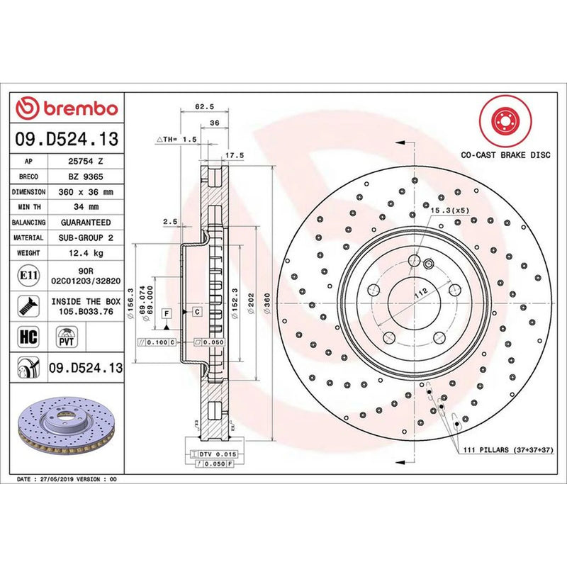 Brembo Front Steel Brake Disc Hub & Rear Steel Brake Disc fits Mercedes-Benz Glc