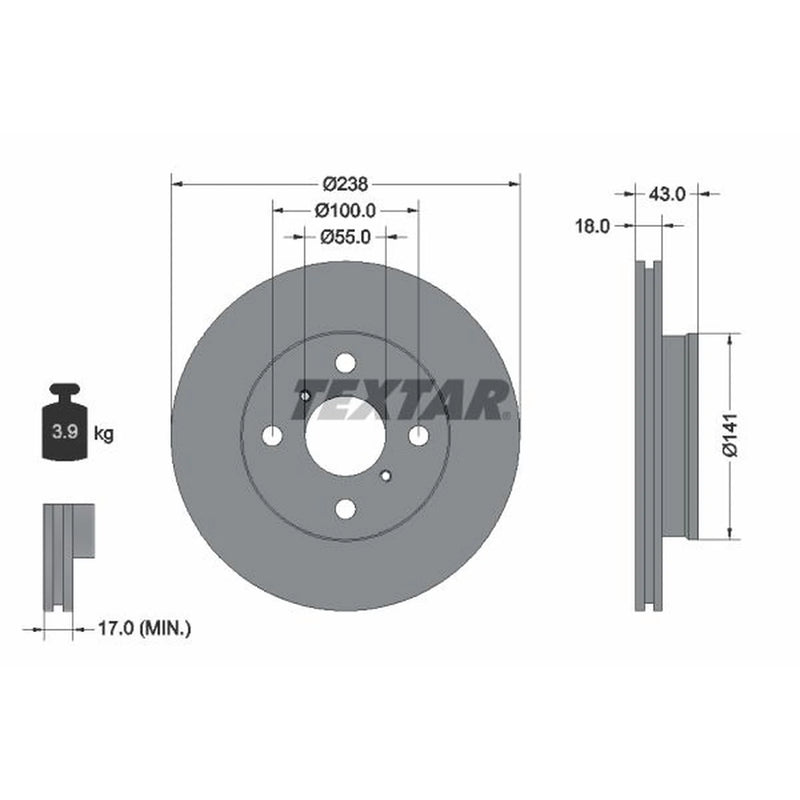 Textar 2 x Vented Front Brake Discs 92076500-x2