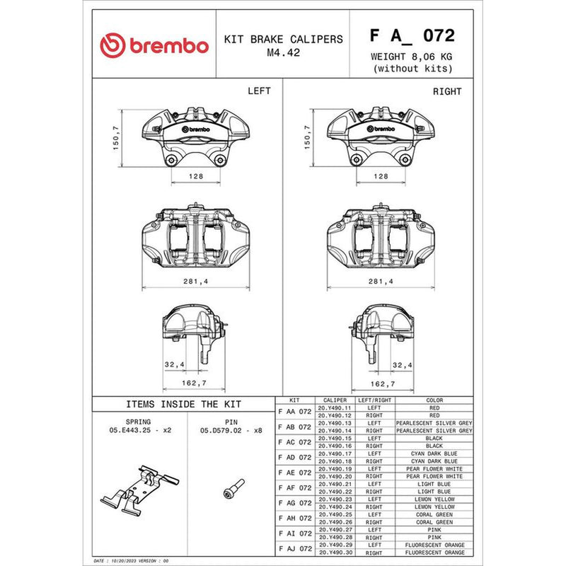 Brembo 2 x Brake Caliper Assembly Front fits Tesla Model 3 2018-2019